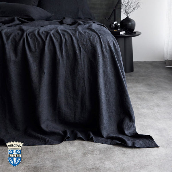 Belgian Linen Fitted Sheet - Black