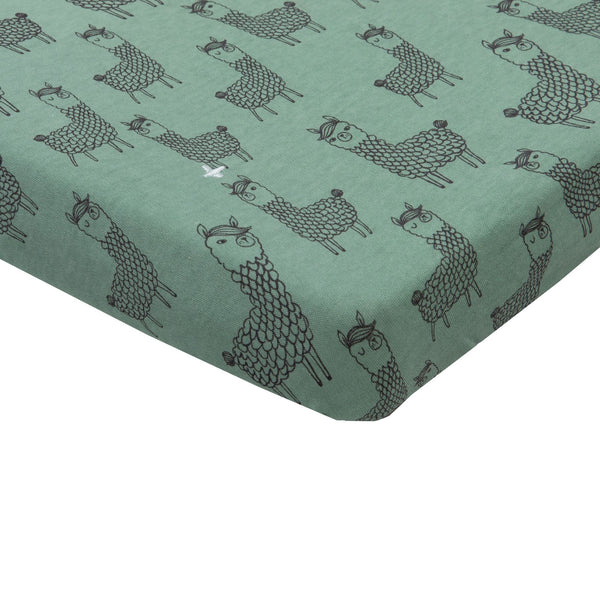 Goldie+Ace Llama Cotton Jersey Fitted Sheet Sage Green (4810090283087)