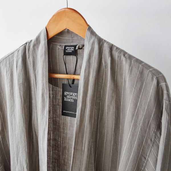 Pure Linen Bathrobe - Stripe