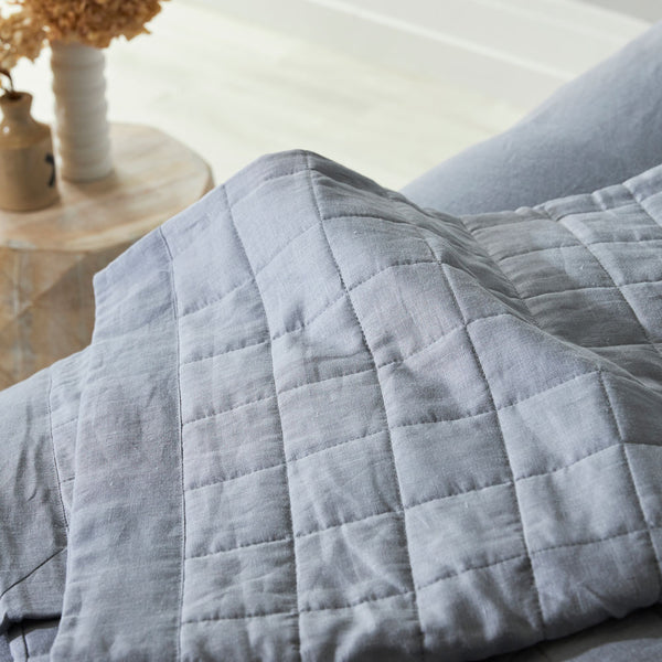 100% Linen Quilted Coverlet - Charcoal (4829224173647)