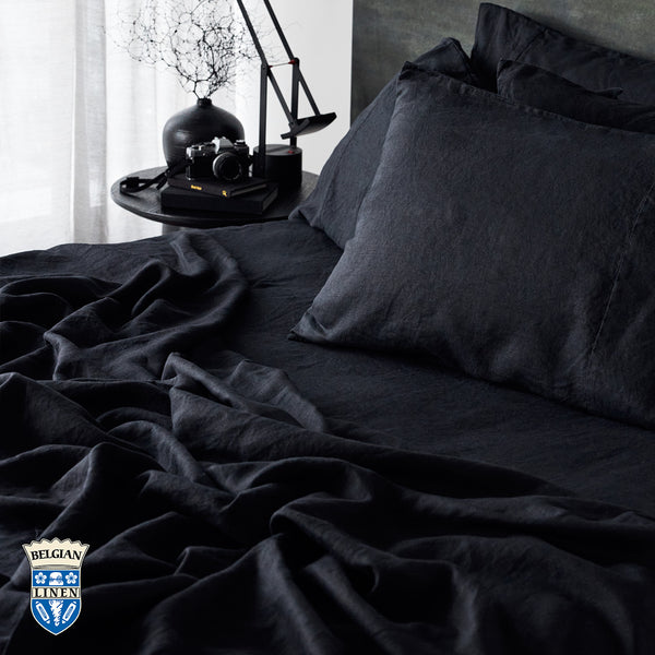 Belgian Linen Pillowcase Each - Black