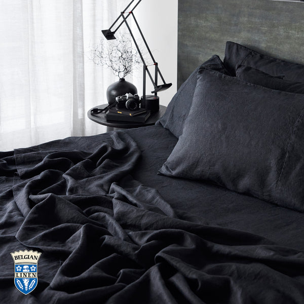 Belgian Linen Pillowcase Each - Black