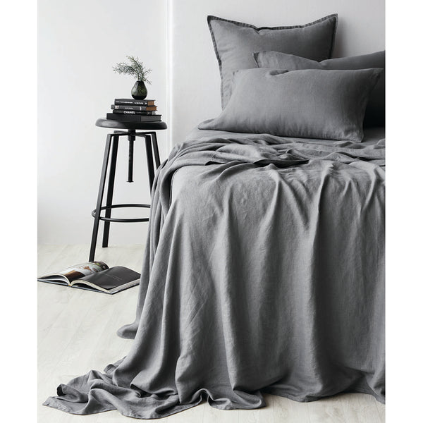 Pure Linen Flat Sheet - Charcoal