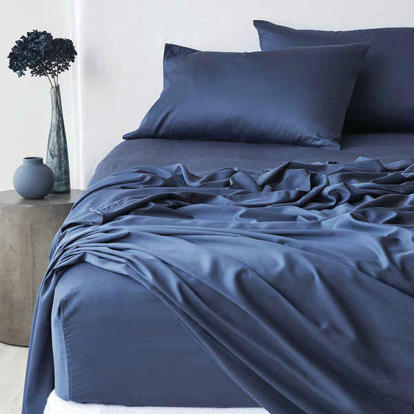 Bamboo Cotton Flat Sheet - Navy