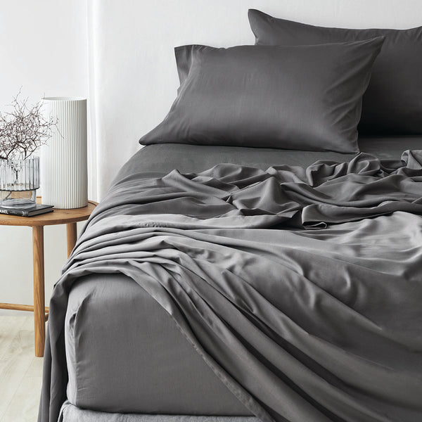 Bamboo Cotton Pillowcase Pair - Charcoal CLEARANCE